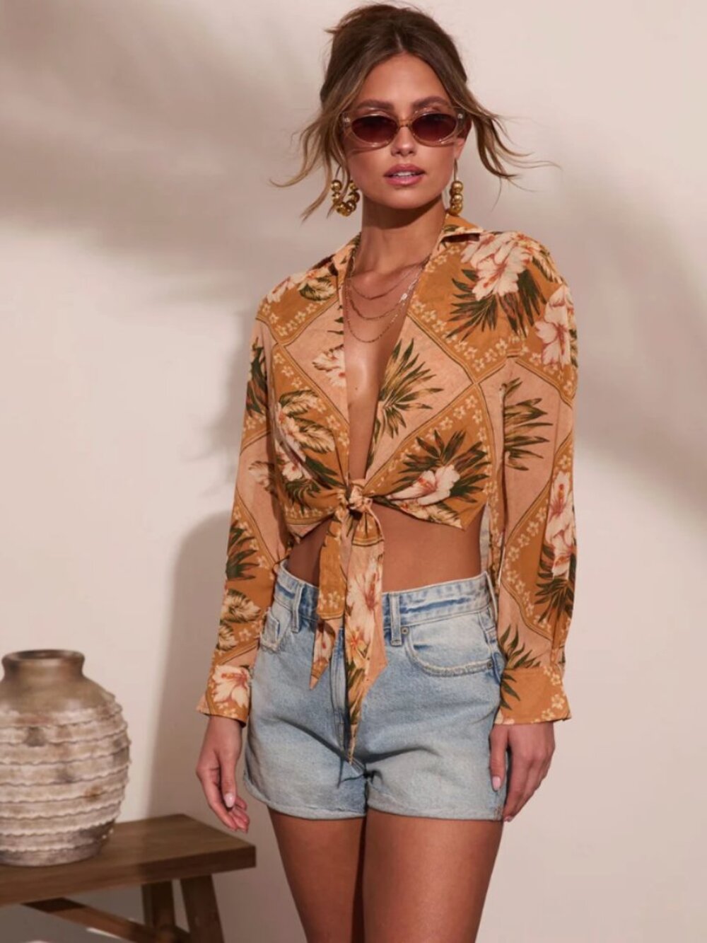 Mediterranean Muse Floral Front Tie Top | Vici